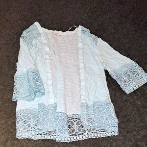 Studio Works Blue Ruffled 3/4 Sleeve Blouse